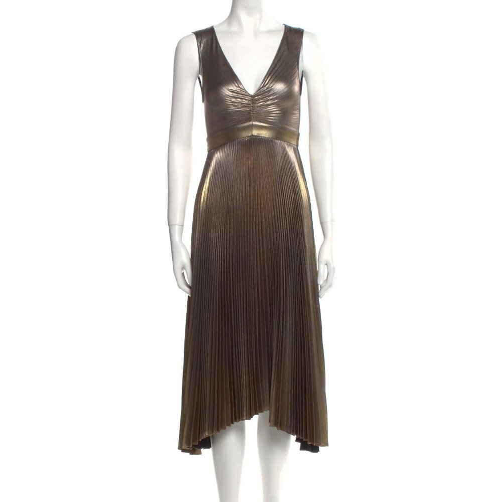 A.L.C.  Gold Metallic Pleated Midi Dress, XS / US 0